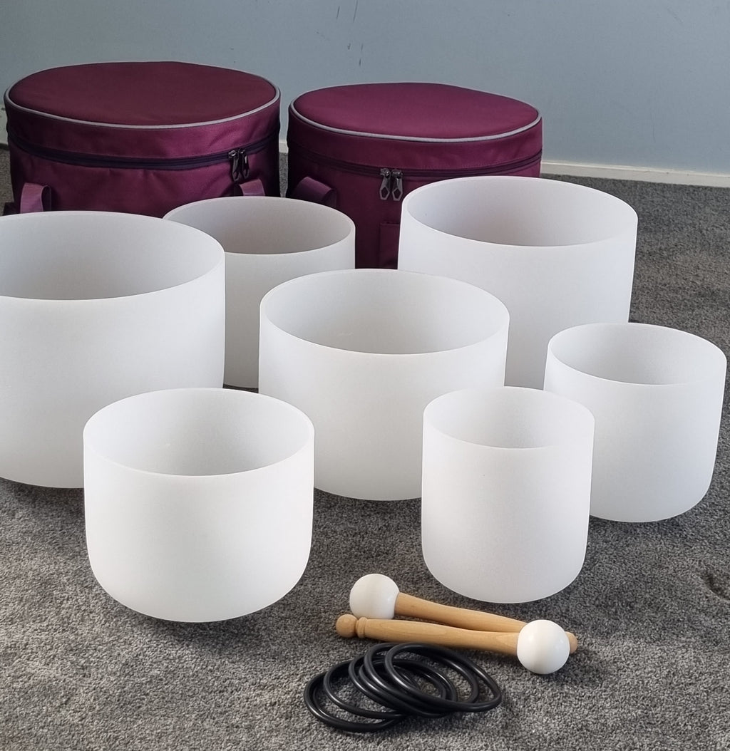 Full Set of 7 Plain White Quartz Crystal Singing Bowls - NO Symbols ...