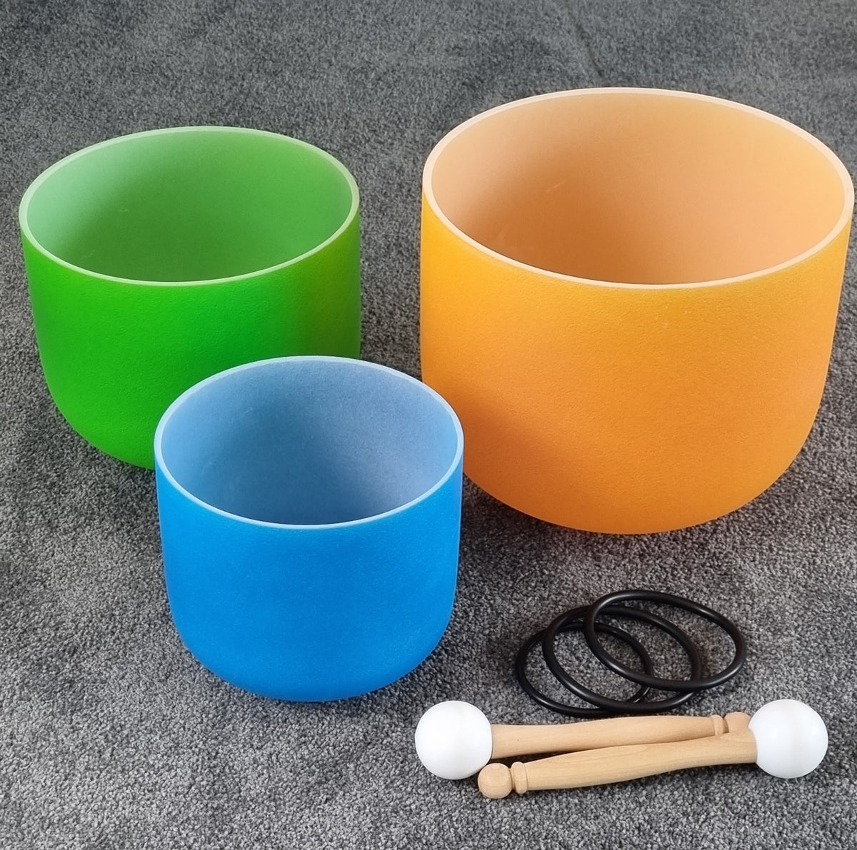 Set of 3 Coloured Quartz Crystal Singing Bowls