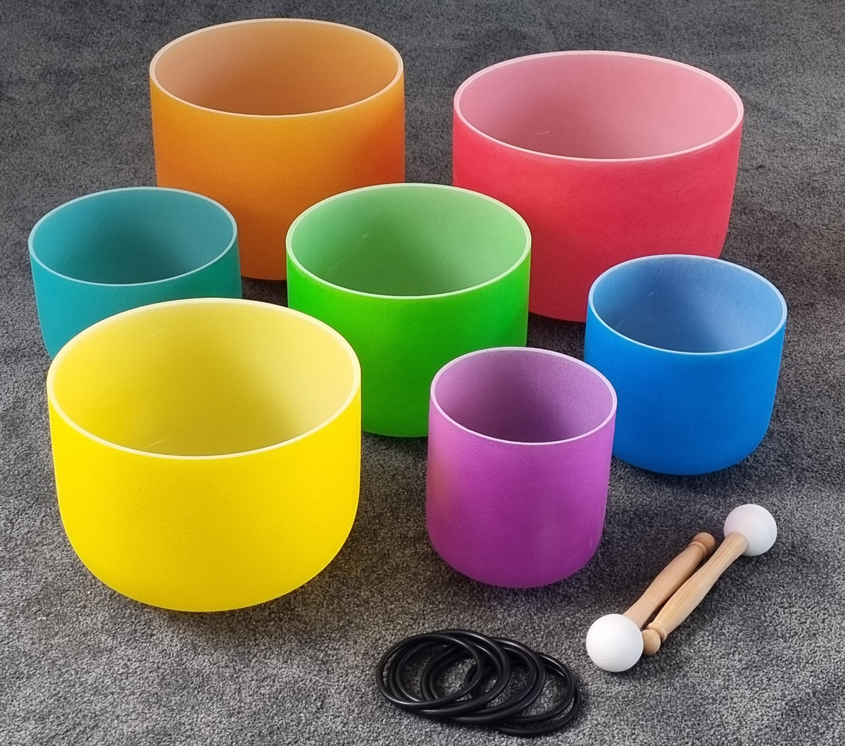 Full Set of 7 Colour Quartz Crystal Singing Bowls