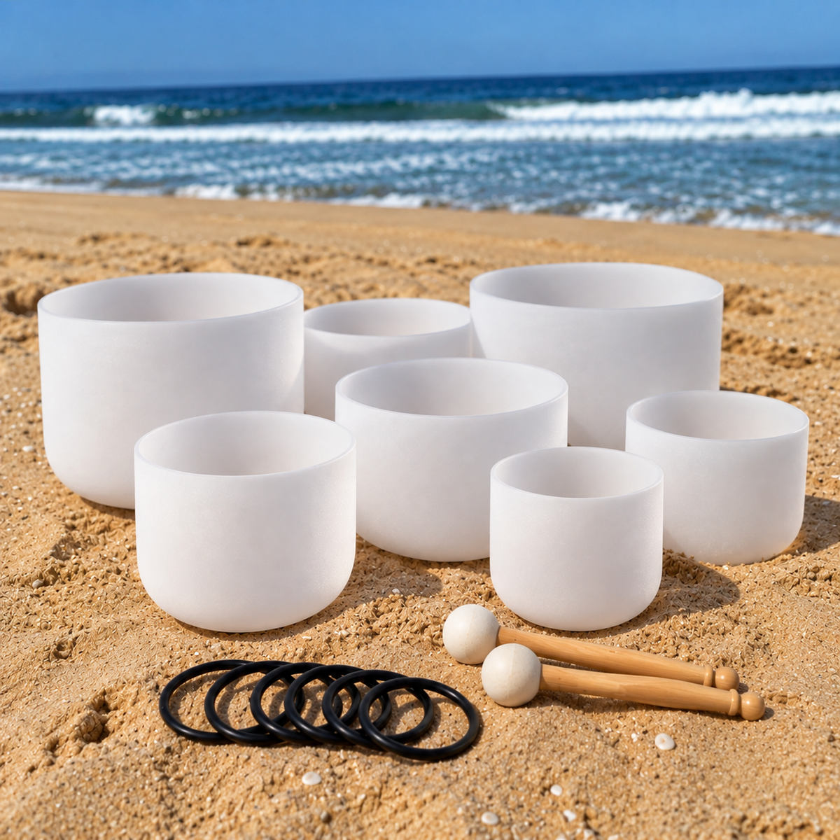 Full Set of 7 Plain White Quartz Crystal Singing Bowls - NO Symbols
