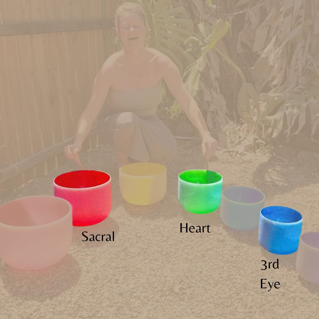 Set of 3 Coloured Quartz Crystal Singing Bowls