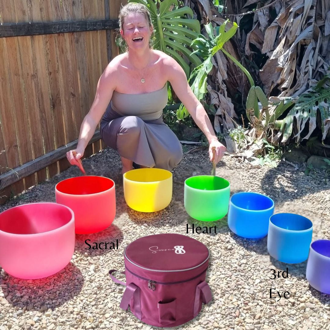 Set of 3 Coloured Quartz Crystal Singing Bowls