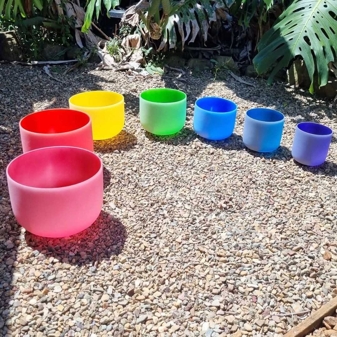 Full Set of 7 Colour Quartz Crystal Singing Bowls