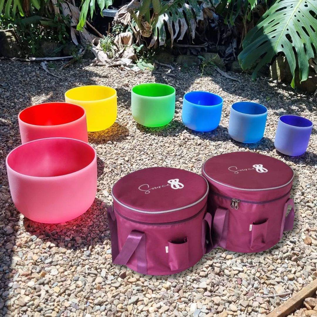 Full Set of 7 Colour Quartz Crystal Singing Bowls