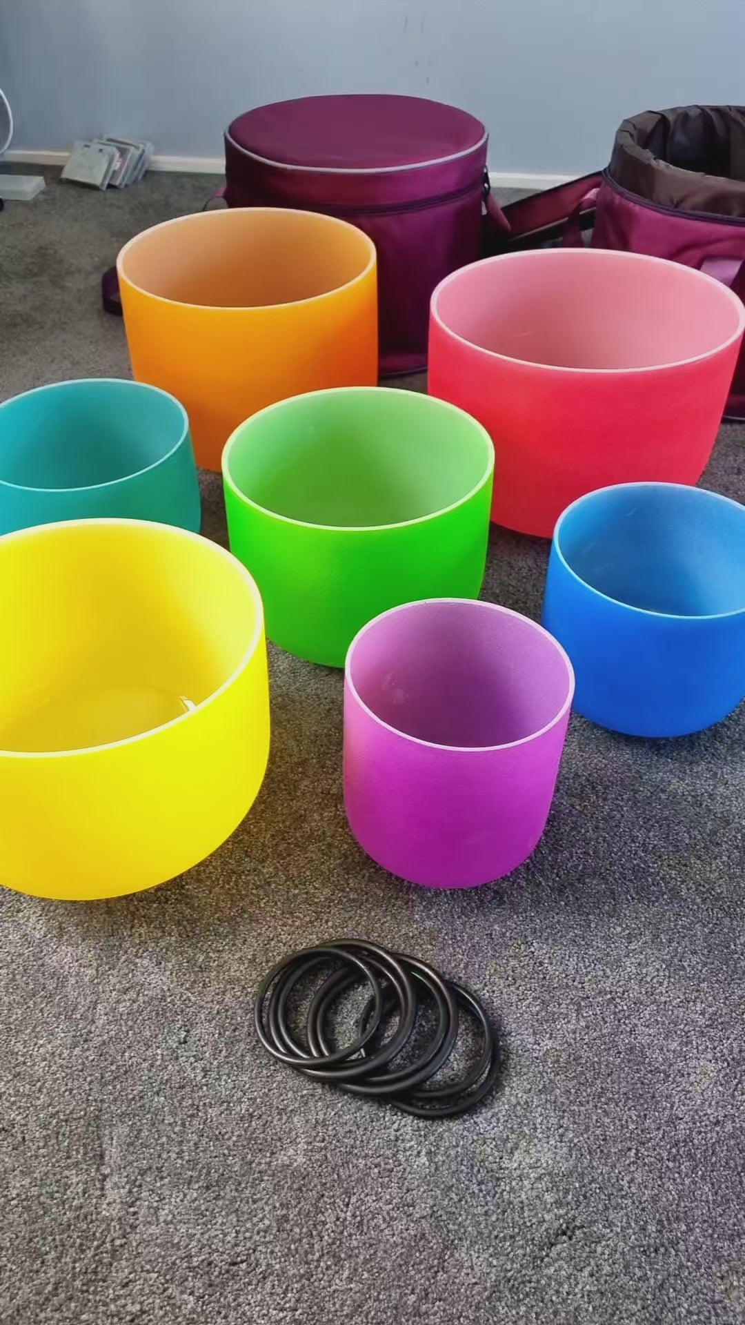 Full Set of 7 Colour Quartz Crystal Singing Bowls
