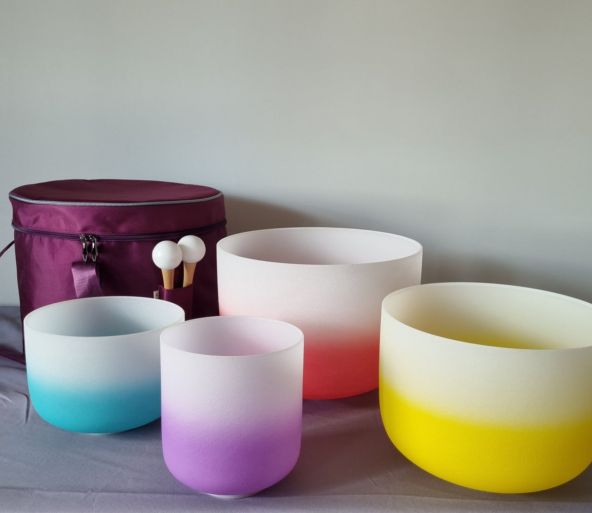 Set of 4 Gradient Coloured Crystal Singing Bowls