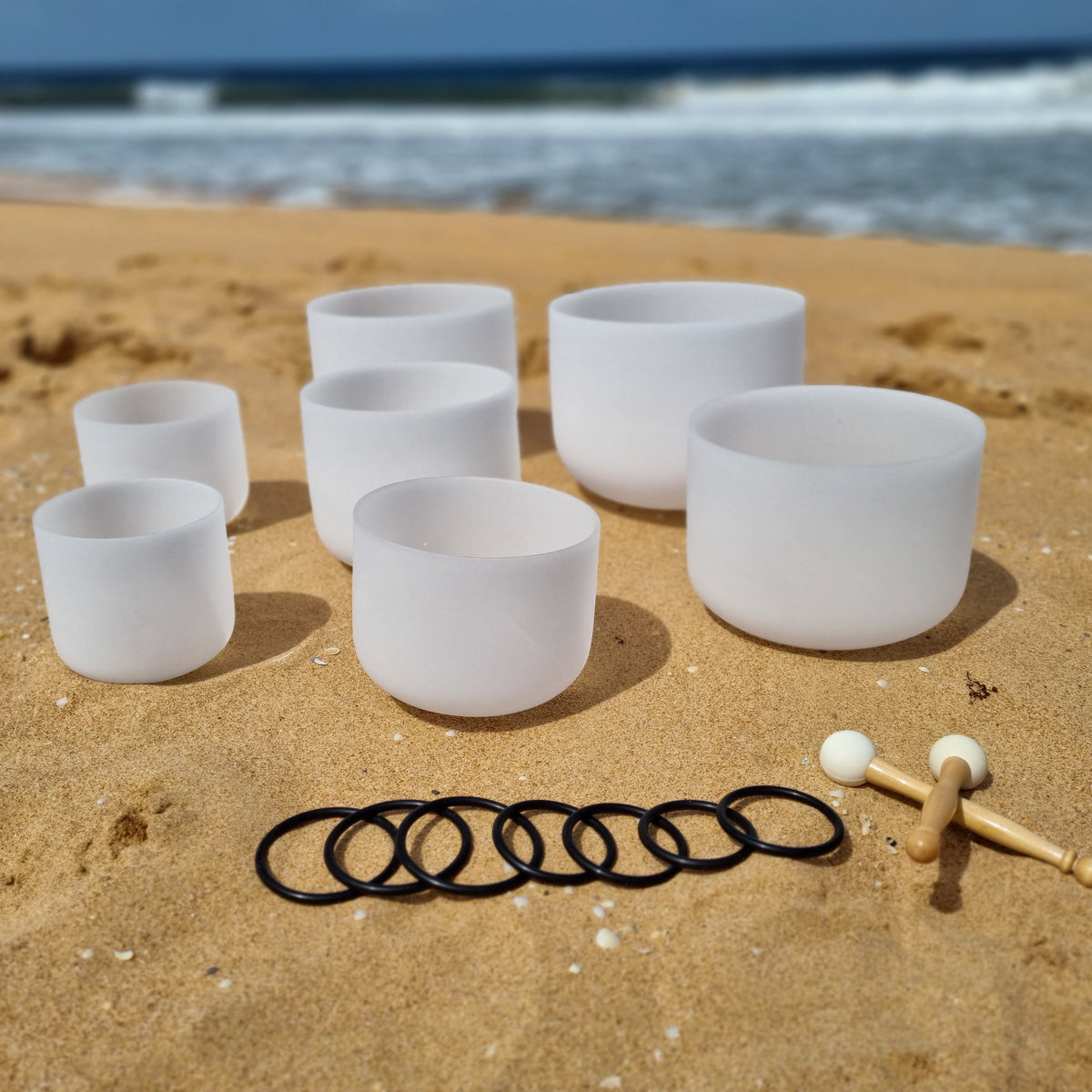 Full Set of 7 Plain White Quartz Crystal Singing Bowls - NO Symbols